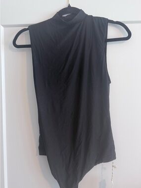 aerie Black Sleeveless Mock Neck Bodysuit